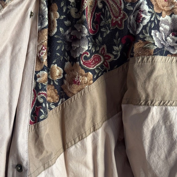 Vintage Cyclone down coat removable fur  Tan Floral Hooded puffy coat Sz 8 - Picture 11 of 16